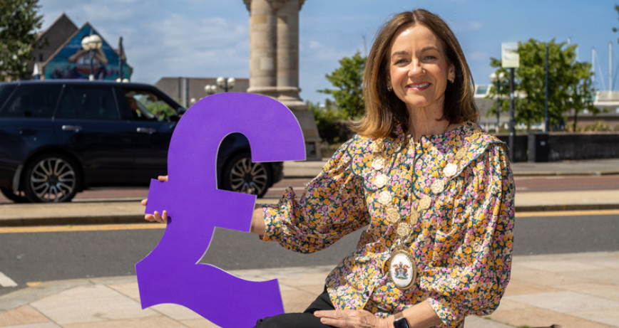 The Mayor of Ards and North Down, Councillor Gillian McCollum, pictured with McKee Clock in the background, City of Bangor